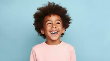 AI generated Laughing Black Boy isolated on Minimalist Background. DEIB, Diversity, Equity, Inclusion, Belonging photo