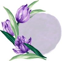 mão desenhado aguarela ilustração tulipas cerceta ramalhete jardim flor folhagem folhas guirlanda perfeito para convites cumprimento cartões png