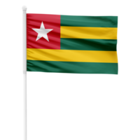 Realistic Togo Flag Waving on a White Metal Pole with Transparent Background png