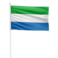 Realistic Sierra Leone Flag Waving on a White Metal Pole with Transparent Background png