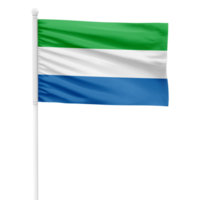 realista sierra leona bandera ondulación en un blanco metal polo con transparente antecedentes png