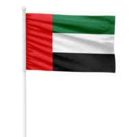 Realistic United Arab Emirates Flag Waving on a White Metal Pole with Transparent Background png