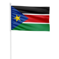 realistisch Süd Sudan Flagge winken auf ein Weiß Metall Pole mit transparent Hintergrund png