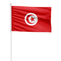 Realistic Tunisia Flag Waving on a White Metal Pole with Transparent Background png
