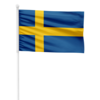 realistisk Sverige flagga vinka på en vit metall Pol med transparent bakgrund png