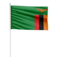 realistisk zambia flagga vinka på en vit metall Pol med transparent bakgrund png