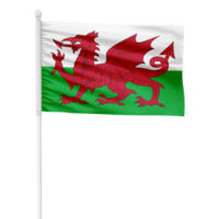 Realistic Wales Flag Waving on a White Metal Pole with Transparent Background png