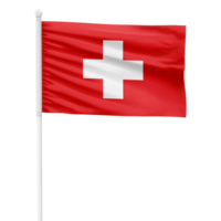 Realistic Switzerland Flag Waving on a White Metal Pole with Transparent Background png