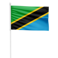 Realistic Tanzania Flag Waving on a White Metal Pole with Transparent Background png