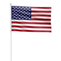 Realistic United States Flag Waving on a White Metal Pole with Transparent Background png