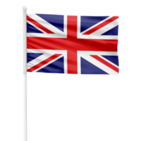 Realistic United Kingdom Flag Waving on a White Metal Pole with Transparent Background png