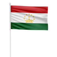 realista tajiquistão bandeira acenando em uma branco metal pólo com transparente fundo png