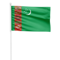 Realistic Turkmenistan Flag Waving on a White Metal Pole with Transparent Background png