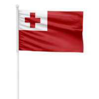 Realistic Tonga Flag Waving on a White Metal Pole with Transparent Background png