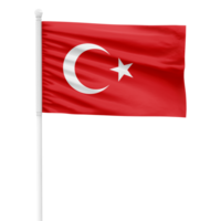 realista Turquía bandera ondulación en un blanco metal polo con transparente antecedentes png