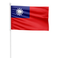 Realistic Taiwan Flag Waving on a White Metal Pole with Transparent Background png