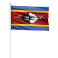 realista Swazilandia bandera ondulación en un blanco metal polo con transparente antecedentes png