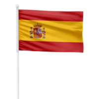 Realistic Spain Flag Waving on a White Metal Pole with Transparent Background png