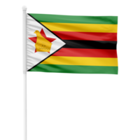 Realistic Zimbabwe Flag Waving on a White Metal Pole with Transparent Background png