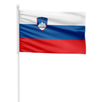 Realistic Slovenia Flag Waving on a White Metal Pole with Transparent Background png