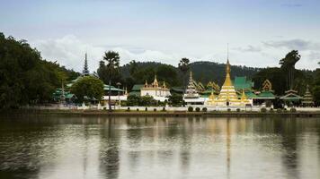 golden pagoda reflection on water video