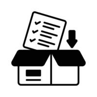 Cardboard down arrow concept icon of order fulfillment, package delivered vector design