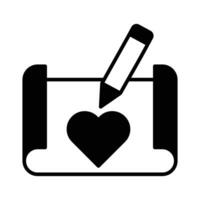 Heart shape on page with pencil concept icon of sketching in modern style vector