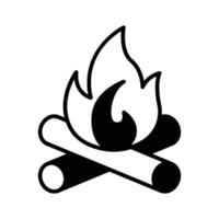 Campfire, burning bonfire, wood log with fire flame in editable design vector