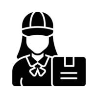 Delivery courier woman with parcel box, delivery girl vector, courier woman icon vector