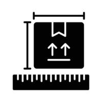 Package box with ruler scale showing concept icon of package dimensions, parcel measurement vector