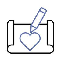 Heart shape on page with pencil concept icon of sketching in modern style vector