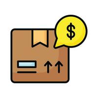 Parcel cost vector design, delivery package with dollar sign symbolizing icon of shipping cost