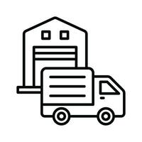 Delivery van front of warehouse showing concept icon of logistics delivery, order fulfillment vector design