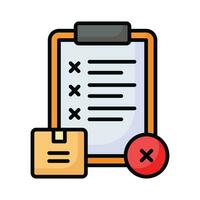 Parcel with cross sign and clipboard showing concept icon of rejected order vector