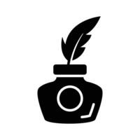 Feather quill pen in ink bottle, customizable vector, symbol of art and history vector