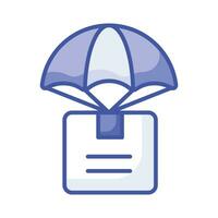 Parachute with parcel box, air logistics vector design, air delivery icon