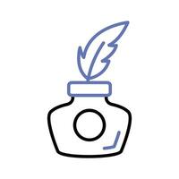 Feather quill pen in ink bottle, customizable vector, symbol of art and history vector
