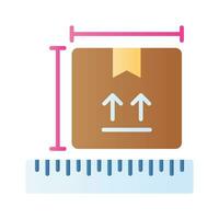 Package box with ruler scale showing concept icon of package dimensions, parcel measurement vector