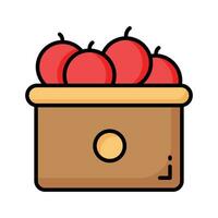 Fruit basket vector design, organic and fresh fruits, wicker basket with apples