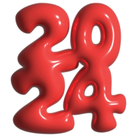 Happy new year 2024 with red 3d-illustration png
