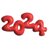 feliz Novo ano 2024 com vermelho ilustração 3D png