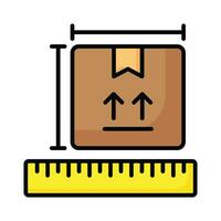 Package box with ruler scale showing concept icon of package dimensions, parcel measurement vector