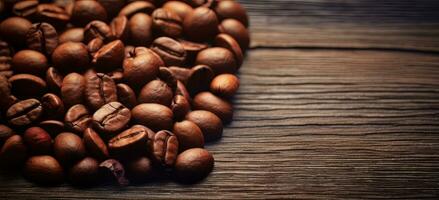 AI generated Close up of coffee beans on a dark wooden background. photo