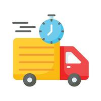 Delivery van with clock showing concept icon of on time delivery, fast delivery vector design