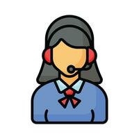 avatar femenino con auriculares con micrófono que muestra el icono del centro de llamadas vector