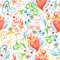 Seamless pattern. Abstraction for Valentine's Day. All elements are painted with watercolors png