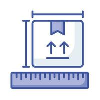 Package box with ruler scale showing concept icon of package dimensions, parcel measurement vector