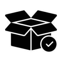 Cardboard with tick mark concept icon of order fulfillment, package delivered vector design