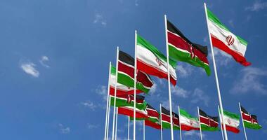 Kenya and Iran Flags Waving Together in the Sky, Seamless Loop in Wind, Space on Left Side for Design or Information, 3D Rendering video