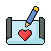 Heart shape on page with pencil concept icon of sketching in modern style vector